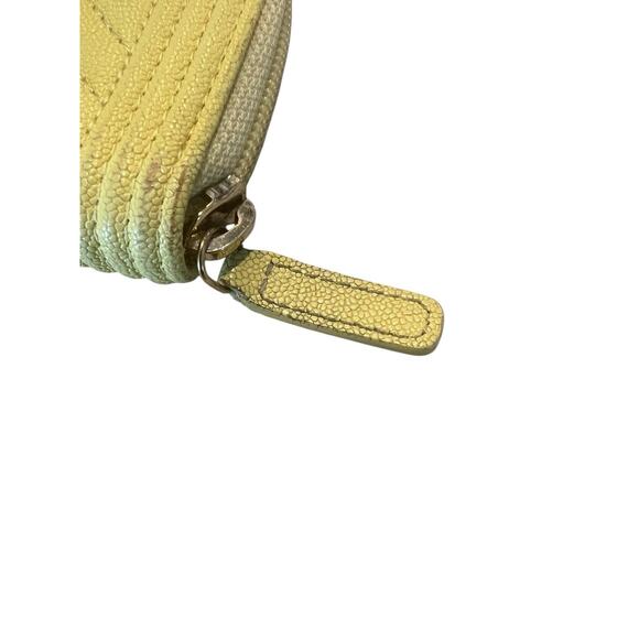 CHANEL Yellow Caviar Leather Chevron Quilted Boy Zip Around Coin Purse Wallet - Picture 9 of 16